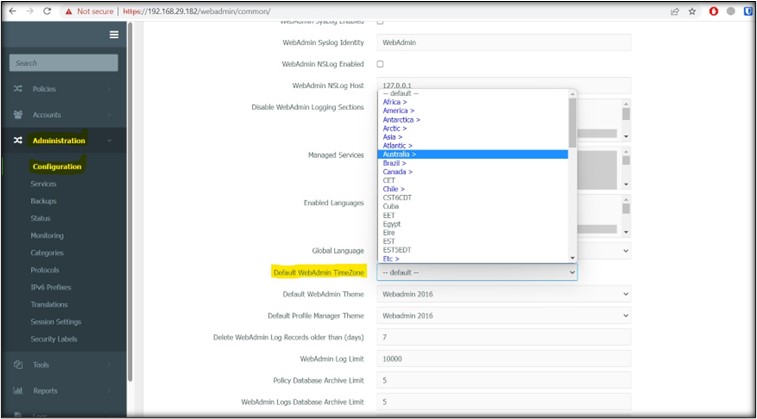 Can I Change My Time Zone In The WebAdmin Netsweeper